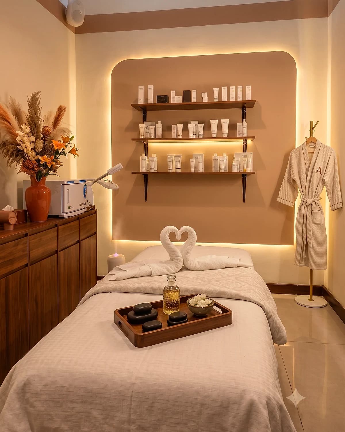 Massage room in warm light